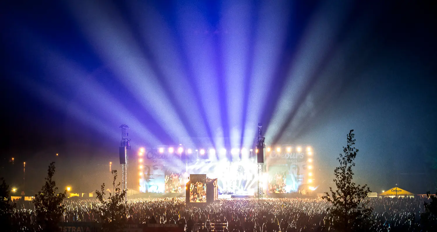 Main stage and crowd at a festival in Dolní Vítkovice, Ostrava